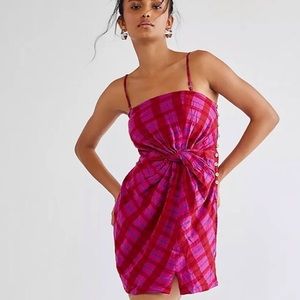 NWT Free People Hot Pink Plaid Suits Me Fine Mini Dress